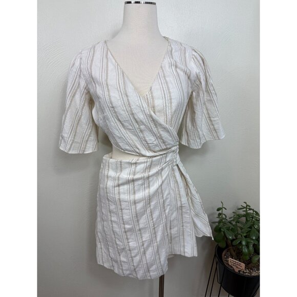 Zara Womens Cotton Blend Striped Cut Out Mini Dress Size Small Modern‎ Beachy - Picture 2 of 13